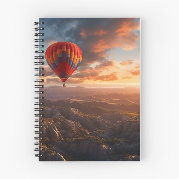 Artikelvorschau, Luftballon am Himmel, der bei Sonnenuntergang über Hügel fliegt - Landschaftsfotografie entworfen und verkauft von TheArtistOf2022.