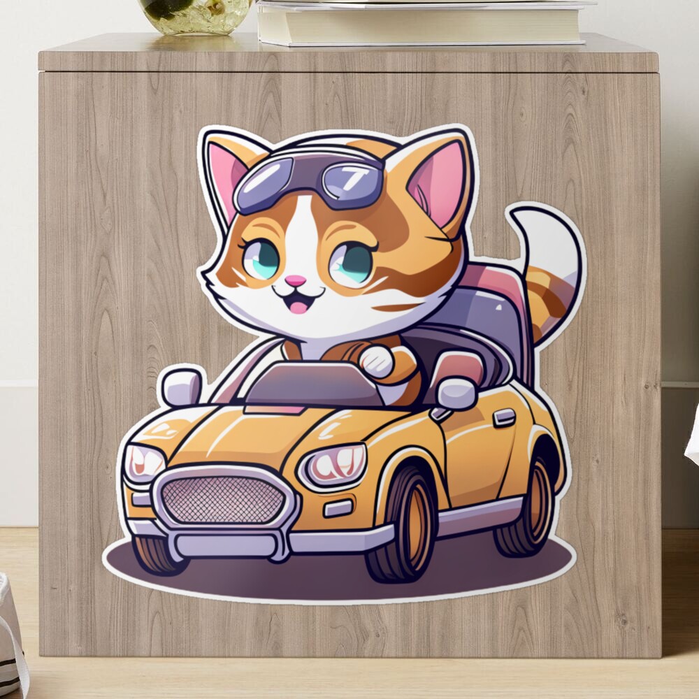 CUTE CAT driving a car