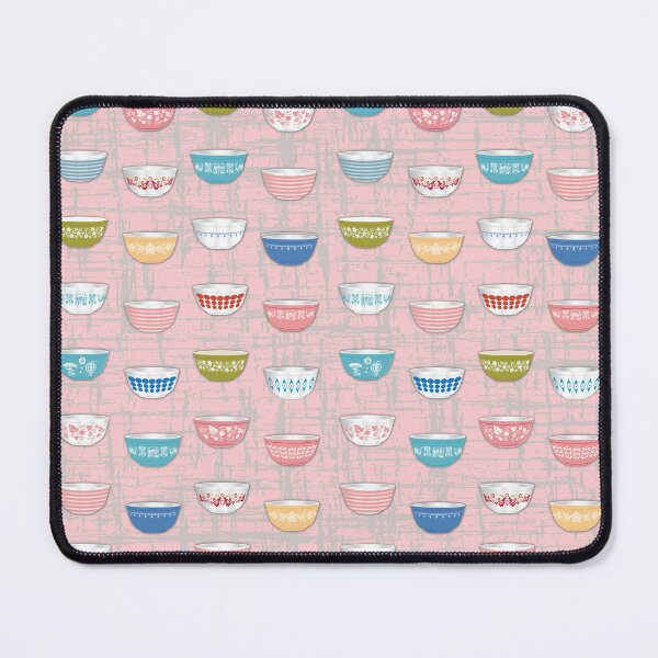 Item preview, Pyrex Bowls Pink vintage background featuring butterprint, atomic, pinkm freen bowls designed and sold by moxilla.
