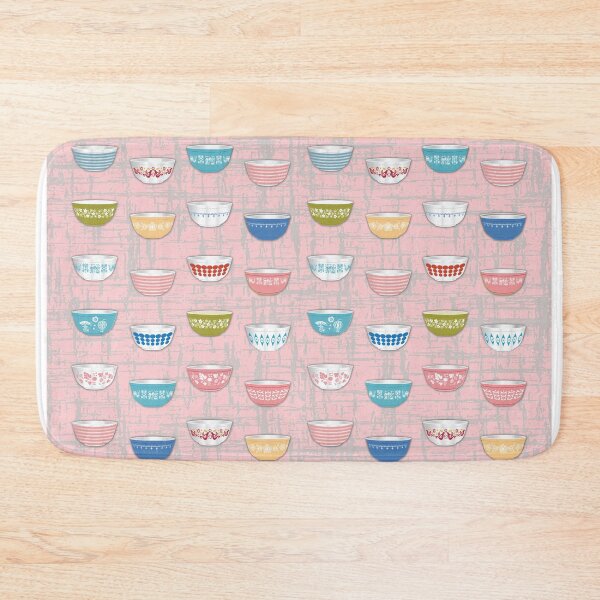 Item preview, Pyrex Bowls Pink vintage background featuring butterprint, atomic, pinkm freen bowls designed and sold by moxilla.