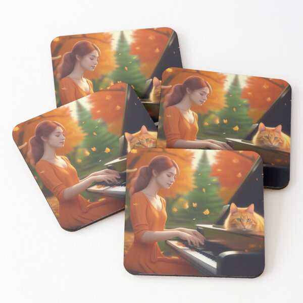 Item preview, A Female Pianist With A Contented Orange Cat Sitting On The Piano In The English Countryside With An Autumn Mist designed and sold by MusicalArtisty.