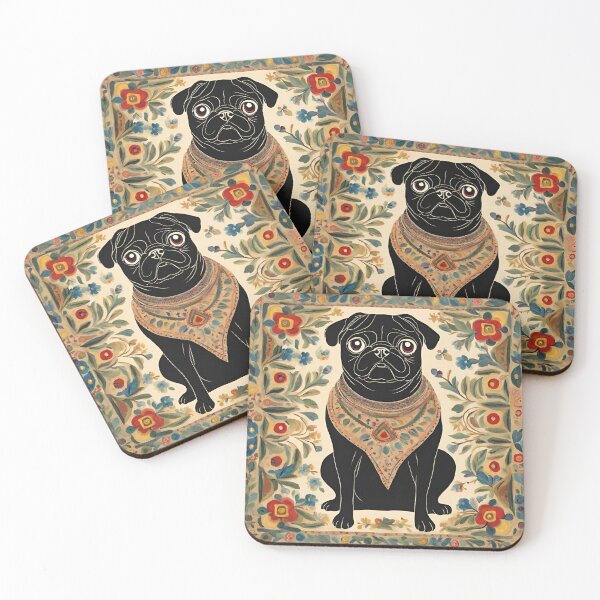 Item preview, Folk Art Black Pug designed and sold by LittleGoblinPrs.