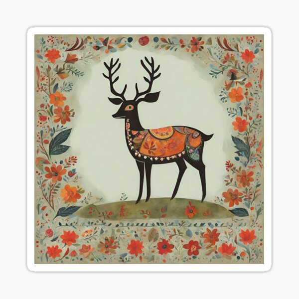 Item preview, Folk Art Deer 2 designed and sold by LittleGoblinPrs.