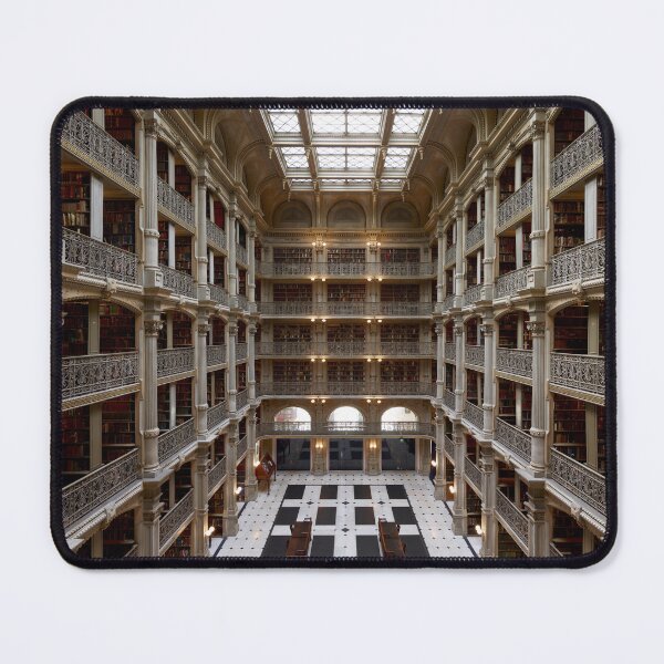Item preview, George Peabody Library, Main Hall, interior and alcoves, Baltimore, Johns Hopkins Sheridan Libraries color photograph designed and sold by Jéanpaul Ferro.