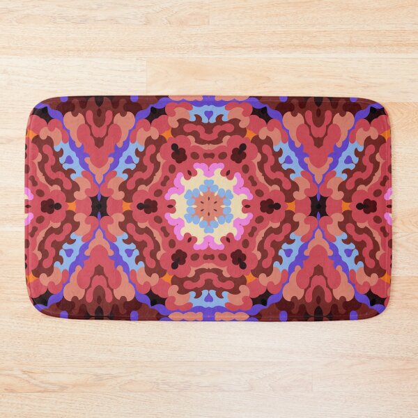 Artikelvorschau, Retro-Mandala-Blume Rot, Blau und Orange entworfen und verkauft von WormholeOrbital.