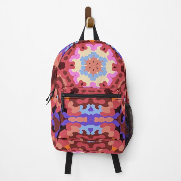 Artikelvorschau, Retro-Mandala-Blume Rot, Blau und Orange entworfen und verkauft von WormholeOrbital.