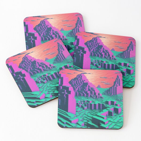 Item preview, Vaporwave Art Landscape of Grid Mountains designed and sold by Je-we.