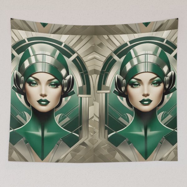 Item preview, Hermosa obra de arte del cartel Futuristic Metropolis Woman inspirada en Fritz Lang designed and sold by VonRauenfeld.