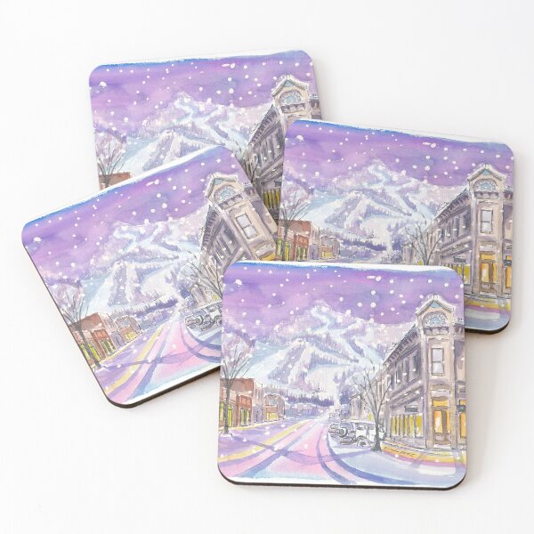 Item preview, Aspen Colorado Nightly Winter Street Scene with Snowing Mood designed and sold by artshop77.