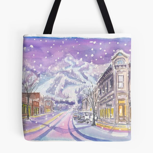 Item preview, Aspen Colorado Nightly Winter Street Scene with Snowing Mood designed and sold by artshop77.