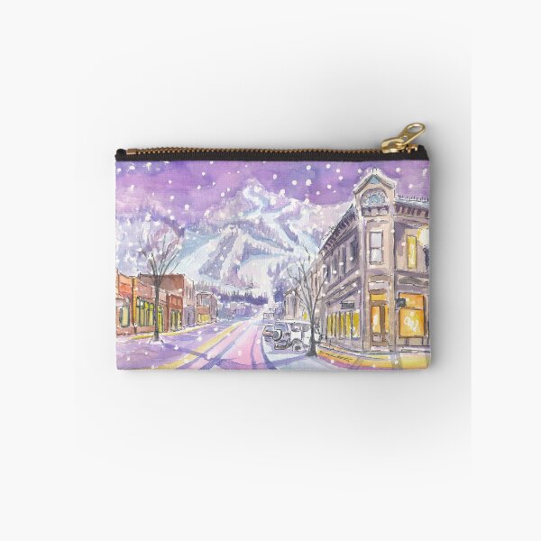 Item preview, Aspen Colorado Nightly Winter Street Scene with Snowing Mood designed and sold by artshop77.