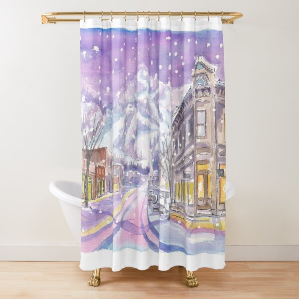 Item preview, Aspen Colorado Nightly Winter Street Scene with Snowing Mood designed and sold by artshop77.