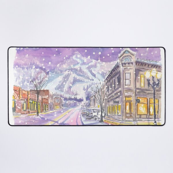 Item preview, Aspen Colorado Nightly Winter Street Scene with Snowing Mood designed and sold by artshop77.