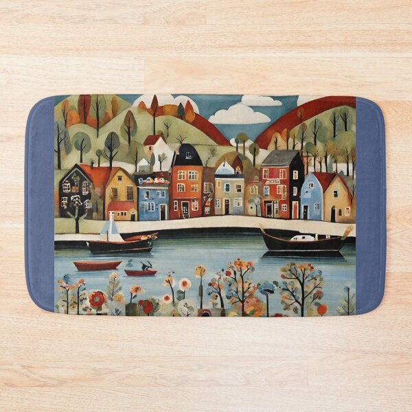 Item preview, Folk Art River Town designed and sold by LittleGoblinPrs.