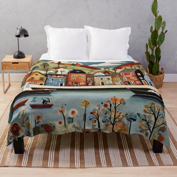 Item preview, Folk Art River Town designed and sold by LittleGoblinPrs.