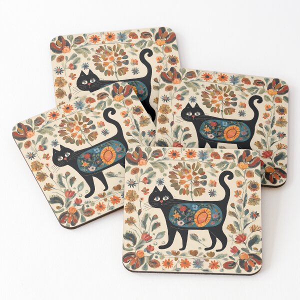 Item preview, Folk Art Black Cat designed and sold by LittleGoblinPrs.