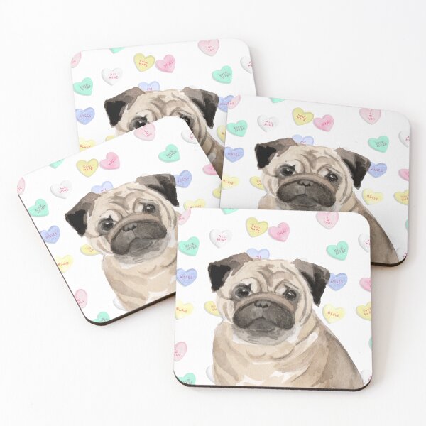 Item preview, Pug Dog and Pastel Hearts designed and sold by HugsAndPrints.