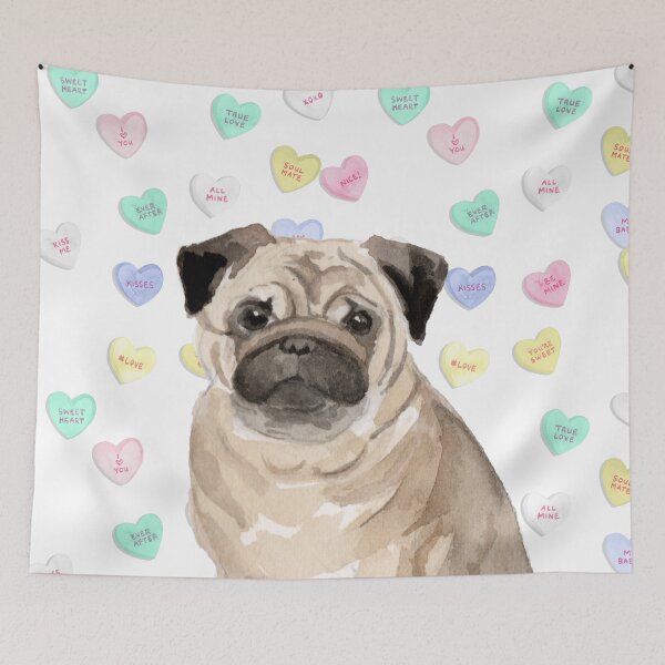 Item preview, Pug Dog and Pastel Hearts designed and sold by HugsAndPrints.