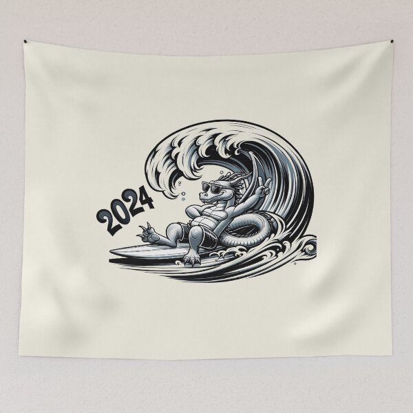 Item preview, Surfing Dragon Welcomes 2024 - chinese new year 2024 designed and sold by MAPDDesigns.