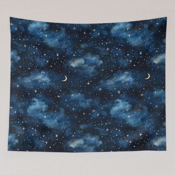 Item preview, The moon and stars in the sky deep blues background designed and sold by MuteluArtwork.
