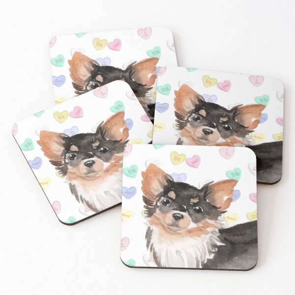Item preview, Long-haired Chihuahua and Pastel Hearts designed and sold by HugsAndPrints.