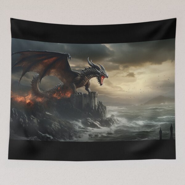 Item preview, Dark Fantasy Landscape - Fire Dragon Roaring  designed and sold by Fantasy Masterpiece.