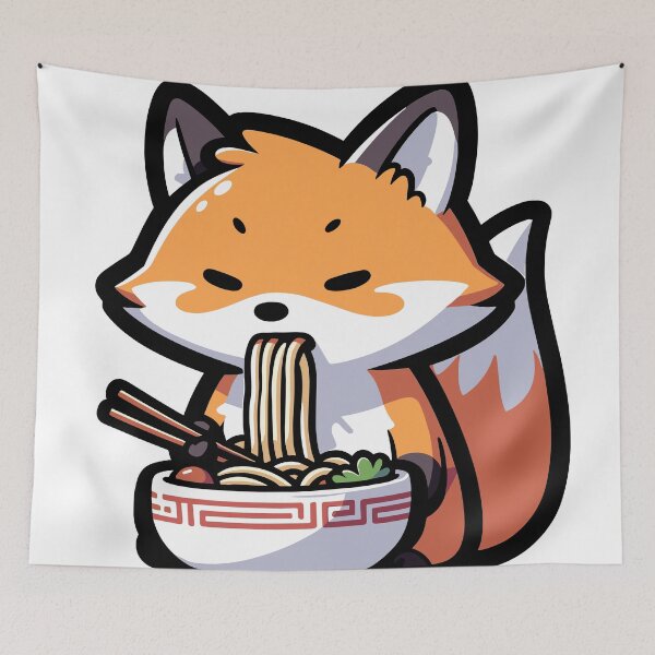 Item preview, Cute Fox Enjoying Ramen - Kawaii Animal Foodie Illustration designed and sold by RyanBelandres.