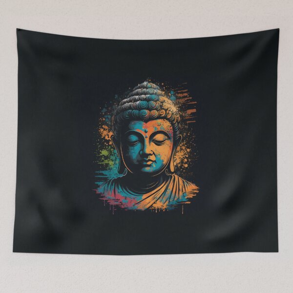 Item preview, Colorful Buddha head on black background designed and sold by randrdesign.