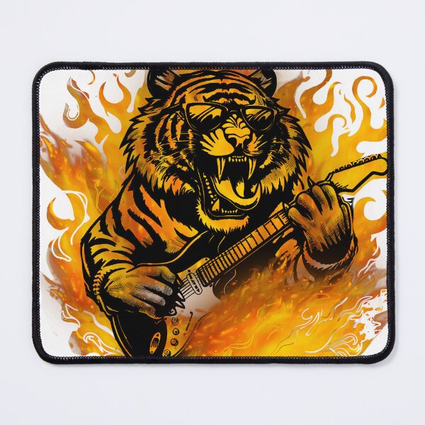 Item preview, Tiger Gothic Rock Playing Guitar - Flames, Cat, Musician designed and sold by VtheArtist.