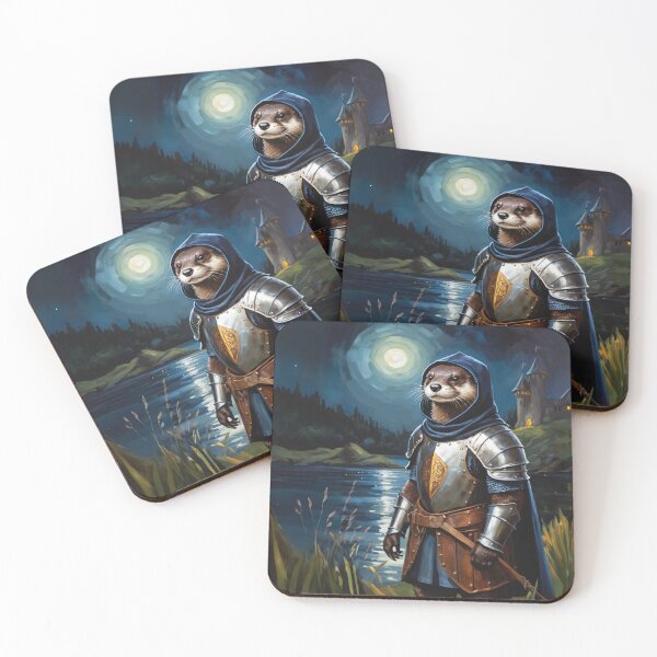 Item preview, Otter knight at the lake with a castle. Animal knights - paintings series. designed and sold by twisted-dot.