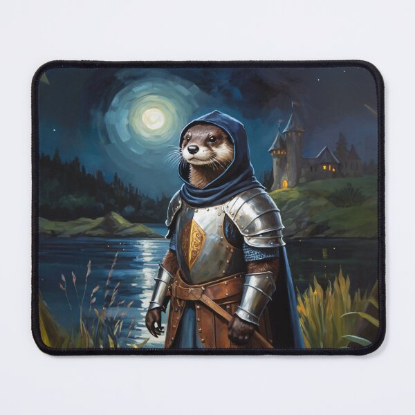 Item preview, Otter knight at the lake with a castle. Animal knights - paintings series. designed and sold by twisted-dot.