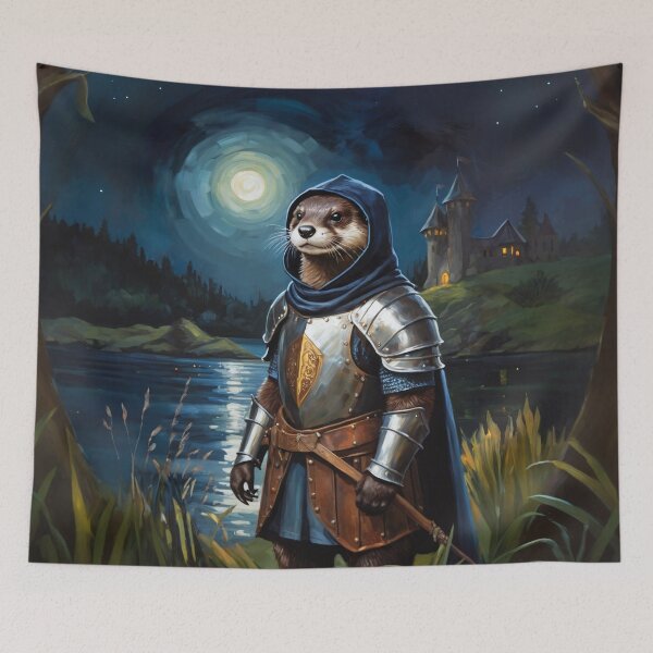 Item preview, Otter knight at the lake with a castle. Animal knights - paintings series. designed and sold by twisted-dot.