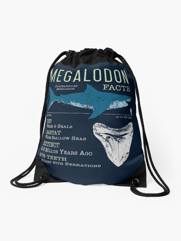 Sac à cordon for Sale avec l'œuvre « Faits sur le mégalodon » de l