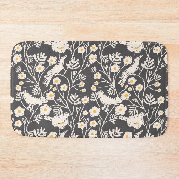 Item preview, Block Print Floral Garden Birds Charcoal designed and sold by susycosta.