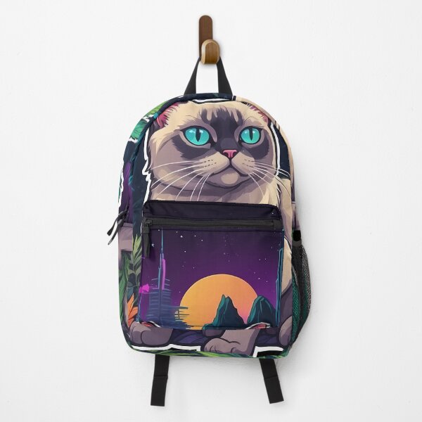 Item preview, Siamese Kitty Cat with Bright Blue eyes lost in the Big city. Cyberpunk Sunset designed and sold by wojysmokes.