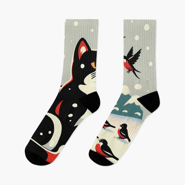 Artikelvorschau, Schneekatze und zwitschernde Vogelillustration entworfen und verkauft von FayeWong.