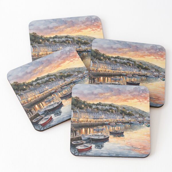 Item preview, Looe Harbour: Watercolor Sunset Beauty in Cornwall designed and sold by LSVart.