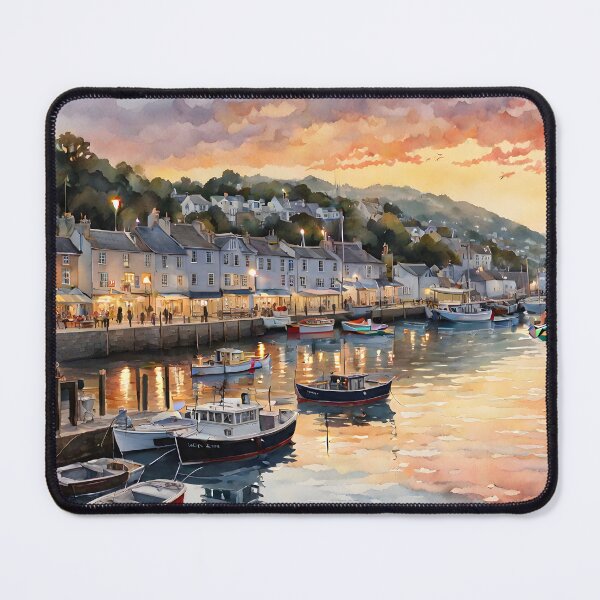 Item preview, Looe Harbour: Watercolor Sunset Beauty in Cornwall designed and sold by LSVart.