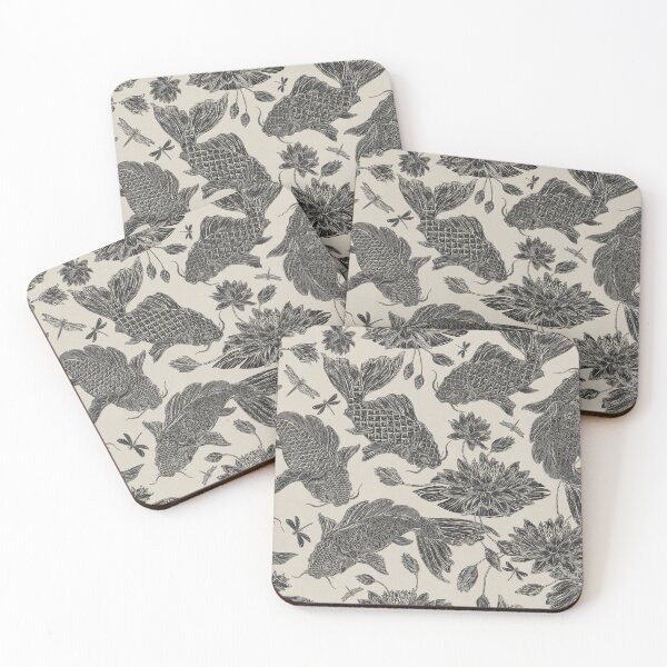 Item preview, Koi Block Print on Warm Linen designed and sold by Silver Steer Design.