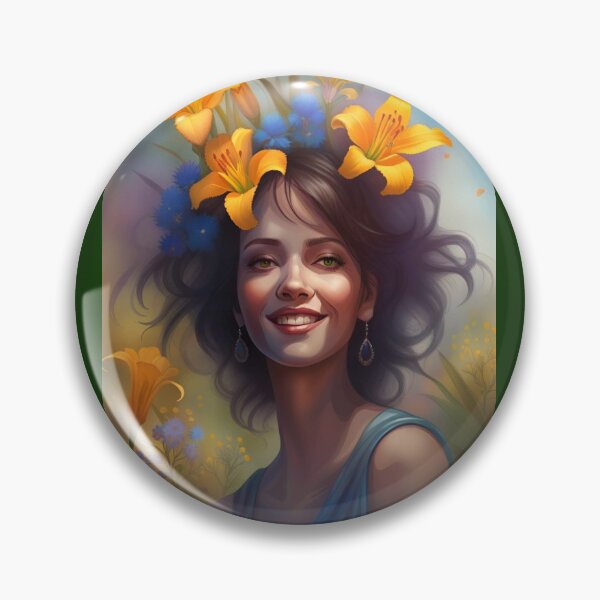 Item preview, I love flowers, face of a blooming woman wearing bright yellow lily flowers, flowery background designed and sold by Creativesphotos.