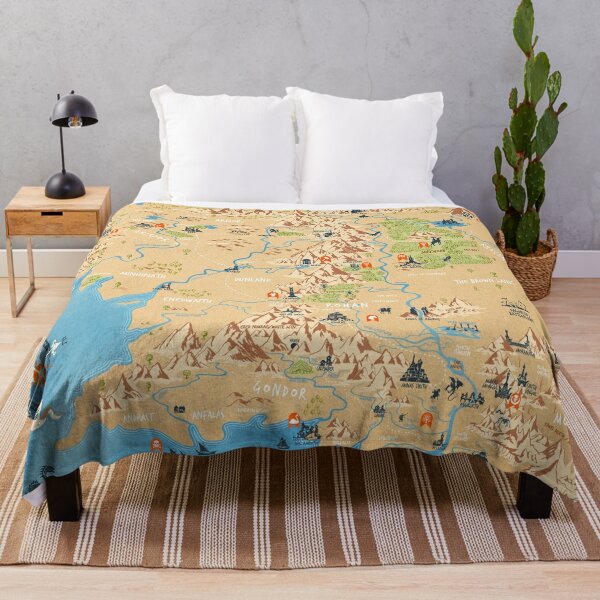 Middle Earth Map Blanket Lord of the Rings Novel, Hobbit Gift