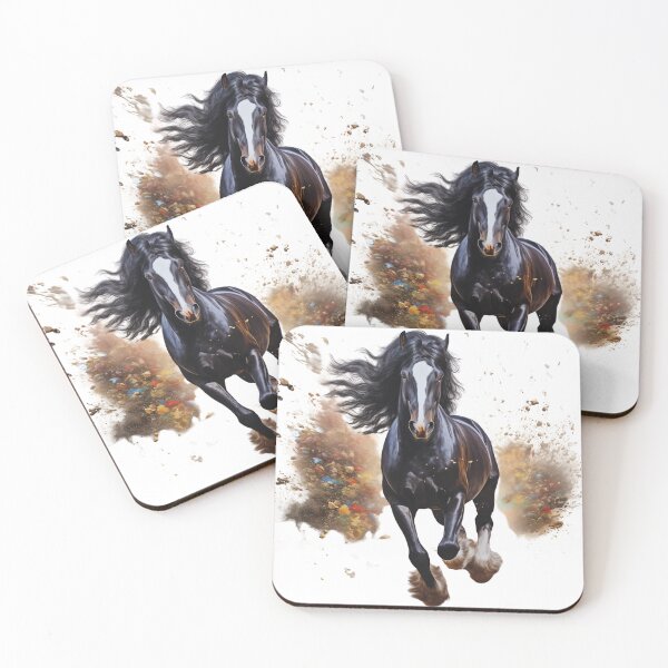 Item preview, Black Shire Horse Running, watercolor with color splatters designed and sold by Cute-Forever.