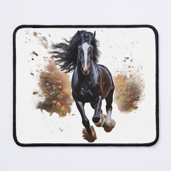 Item preview, Black Shire Horse Running, watercolor with color splatters designed and sold by Cute-Forever.
