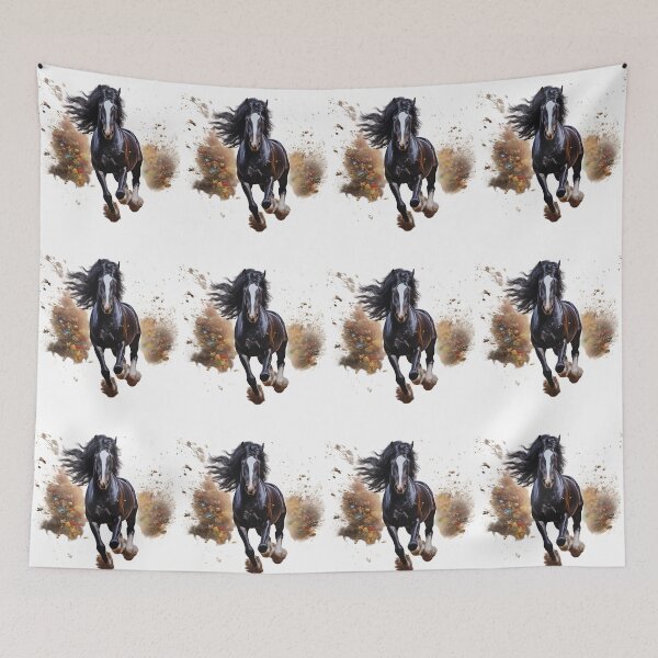 Item preview, Black Shire Horse Running, watercolor with color splatters designed and sold by Cute-Forever.