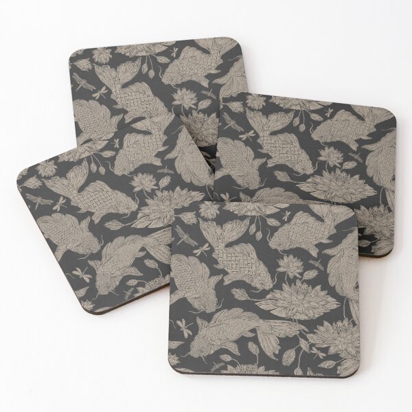 Item preview, Koi Block Print on Dark Linen designed and sold by Silver Steer Design.