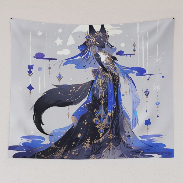 Item preview, Blue and Gold Celestial Maiden Anime Girl Princess designed and sold by bubblegoth.