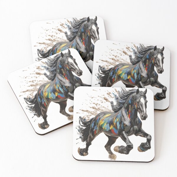 Item preview, Black Watercolor Shire Horse Running with color splatters designed and sold by Cute-Forever.