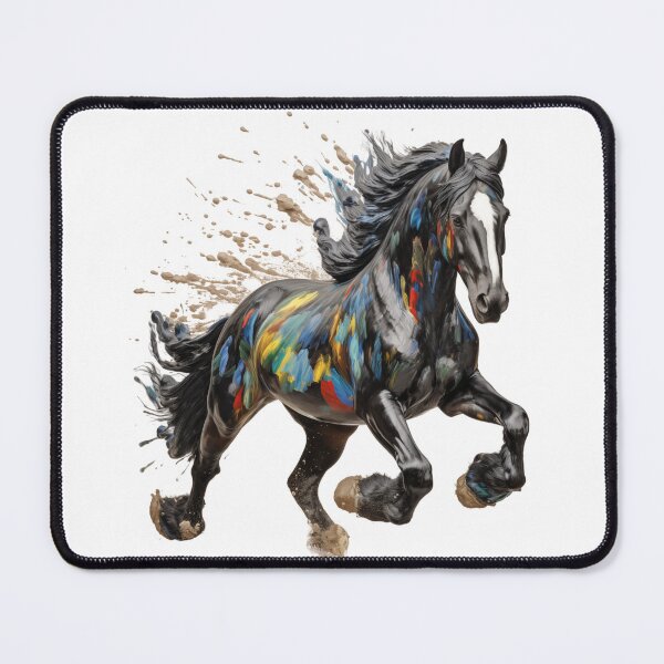 Item preview, Black Watercolor Shire Horse Running with color splatters designed and sold by Cute-Forever.