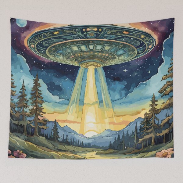 Item preview, Celestial Visit Art Nouveau UFO Encounter Illustration designed and sold by ElLocoMus.