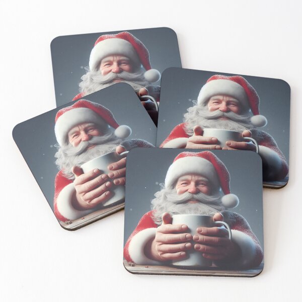 Item preview, laughing Santa Claus warms his hands with a hot cup of coffee designed and sold by CreativeSparkzz.